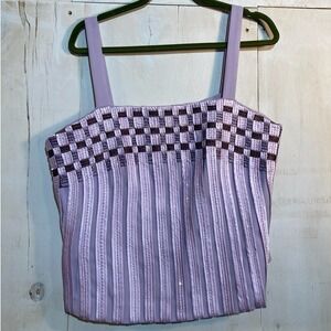 Y2K Vintage Beaded Basketweave Camisole Women Sz L Purple Beaded Ribbon Tank Top